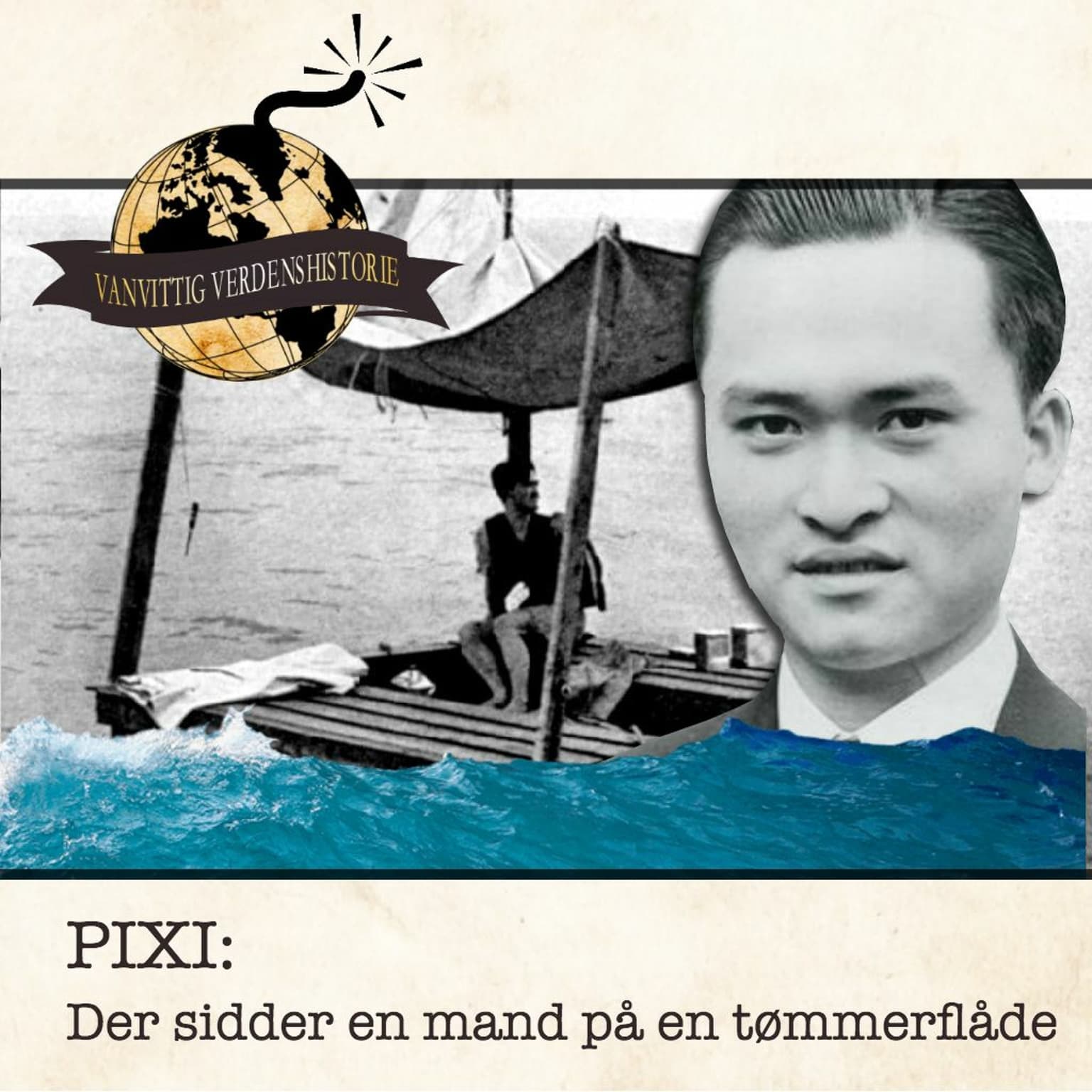 PIXI: Der sidder en mand på en tømmerflåde artwork