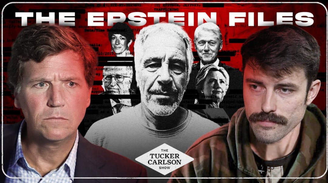 Tucker Responds to the Epstein Files, Pizzagate & the Demonic Global Crime Network with Ian Carroll artwork