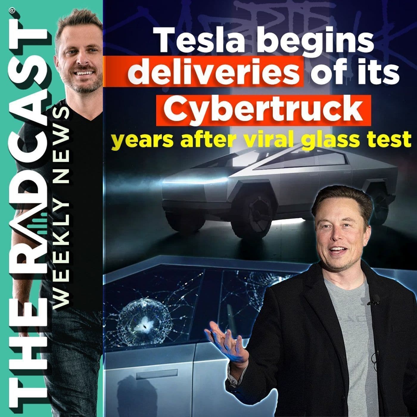 The Week of December 08, 2023 Marketing and Business News: Tesla Begins Deliverables of its Cybertruck Years After Viral Glass Test artwork