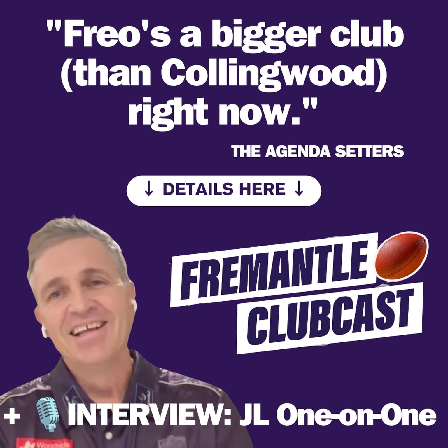 Fremantle Clubcast ⚓️🟣 | "Freo's a bigger club (than Collingwood) right now" + 🎙️ Interview with Justin Longmuir artwork