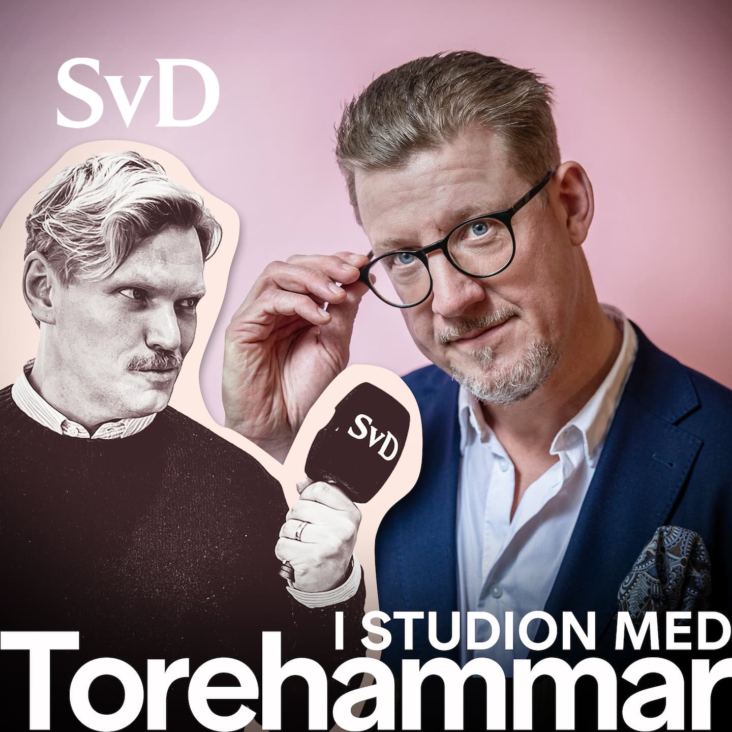 Sverigedemokraternas stabschef Linus Bylund i studion med Torehammar artwork