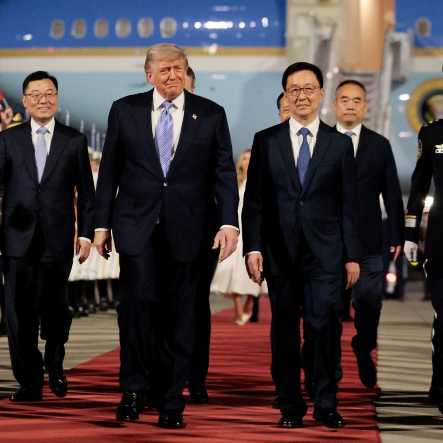 Donald Trump lands in China for high-stakes talks artwork