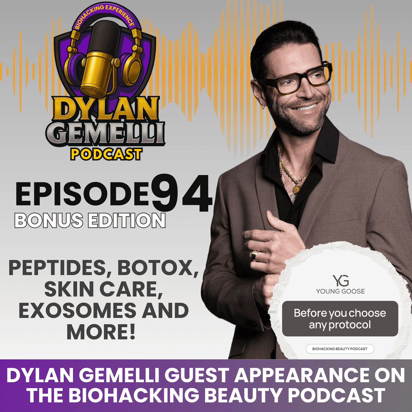 Episode #94 Dylan Gemelli Guest Appearance on the Biohacking Beauty Podcast! An epic discussion on peptides, botox, skin care, exosomes and more!! artwork
