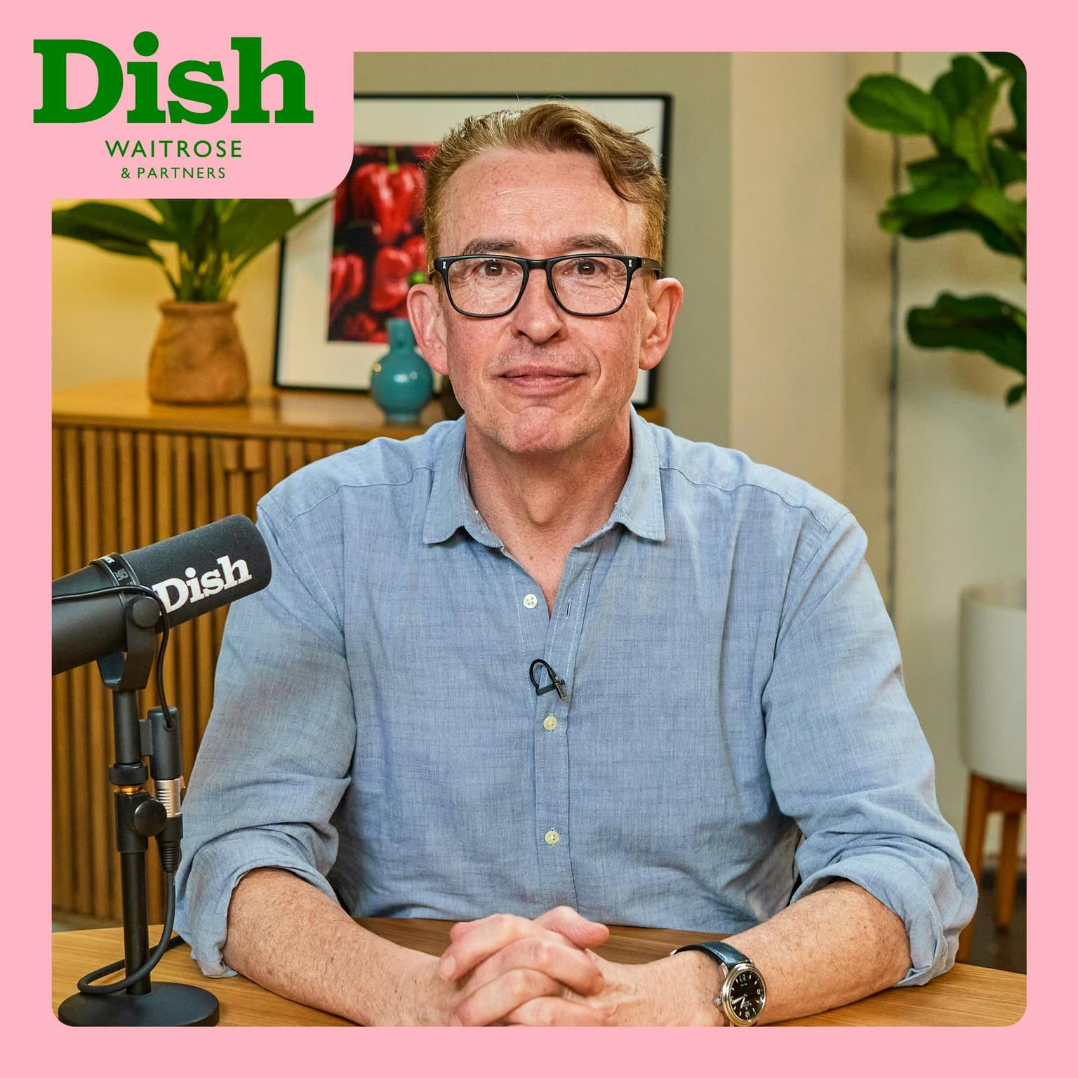 Steve Coogan, potato, cheese & onion pie and a rhubarb & pear crumble artwork