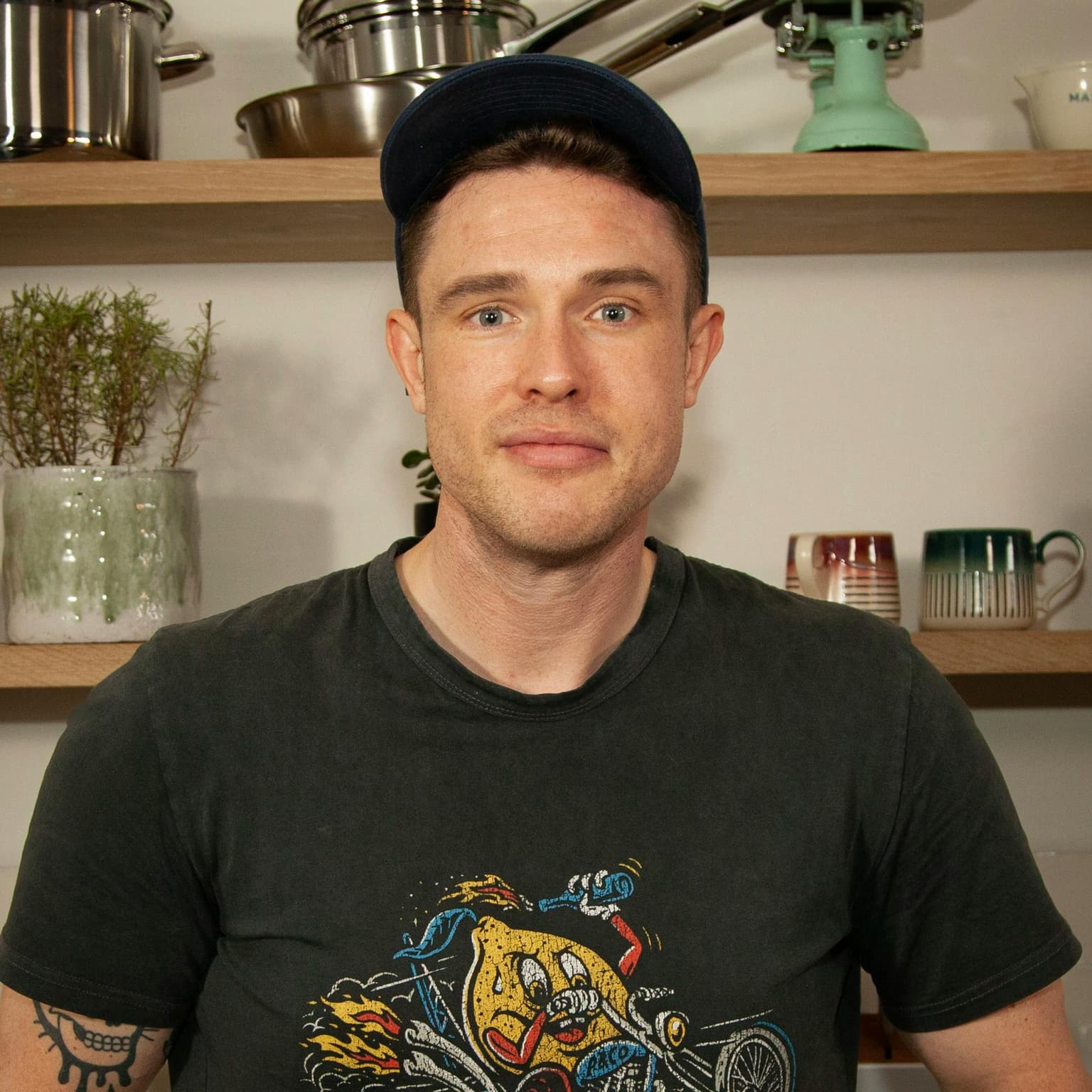 Comedian Ed Gamble and barbecue cauliflower wings artwork