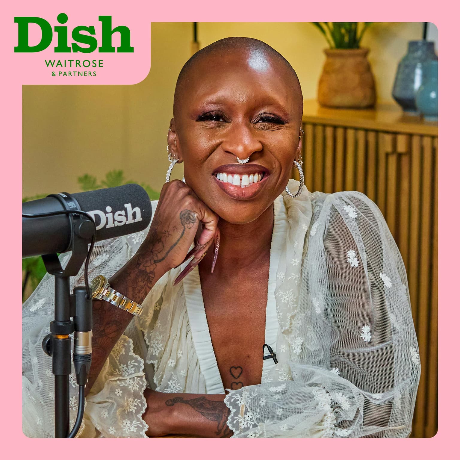 Cynthia Erivo, roasted red pepper, aubergine, freekeh salad, and a Provence rosé artwork